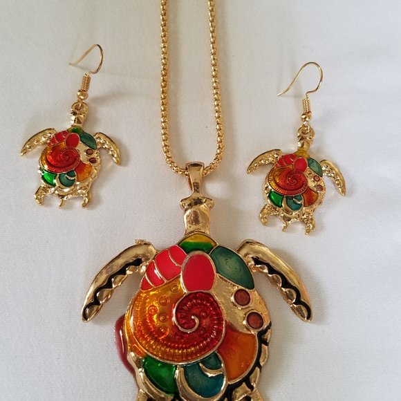 🐢🌻Colorful Turtle (Enamel) with Matching Earrings - NWOT🌻🐢 - Picture 8 of 12